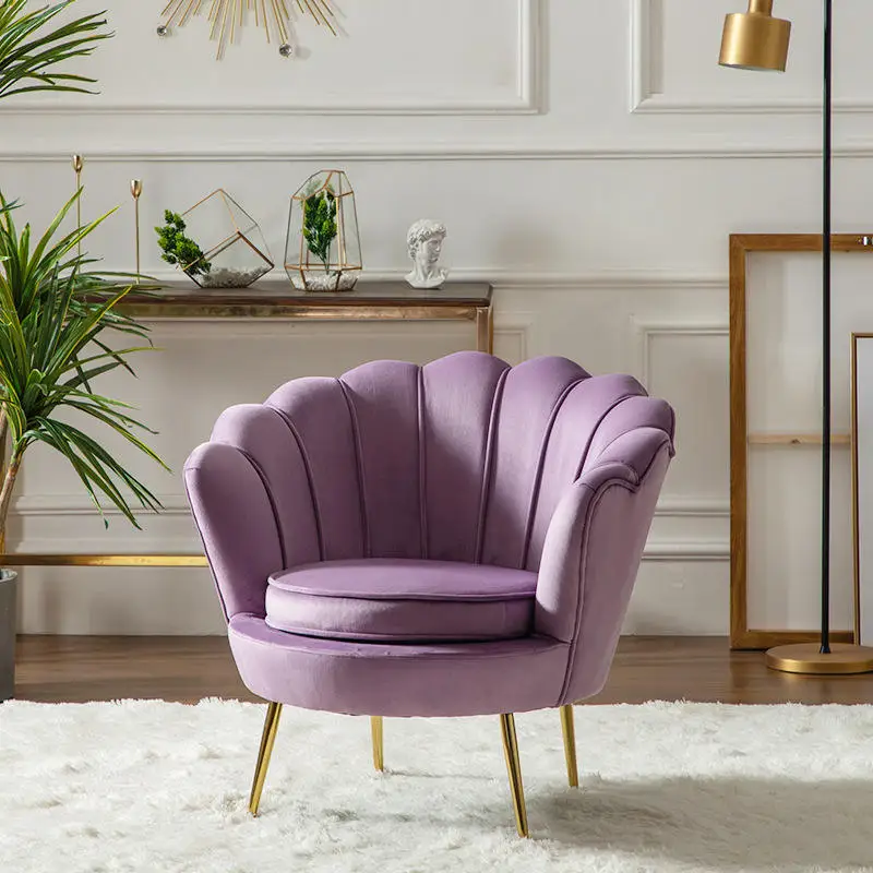 Unique and Versatile Beautiful Style Soft Velvet Upholstery Seashell Back Accent Arm Chair