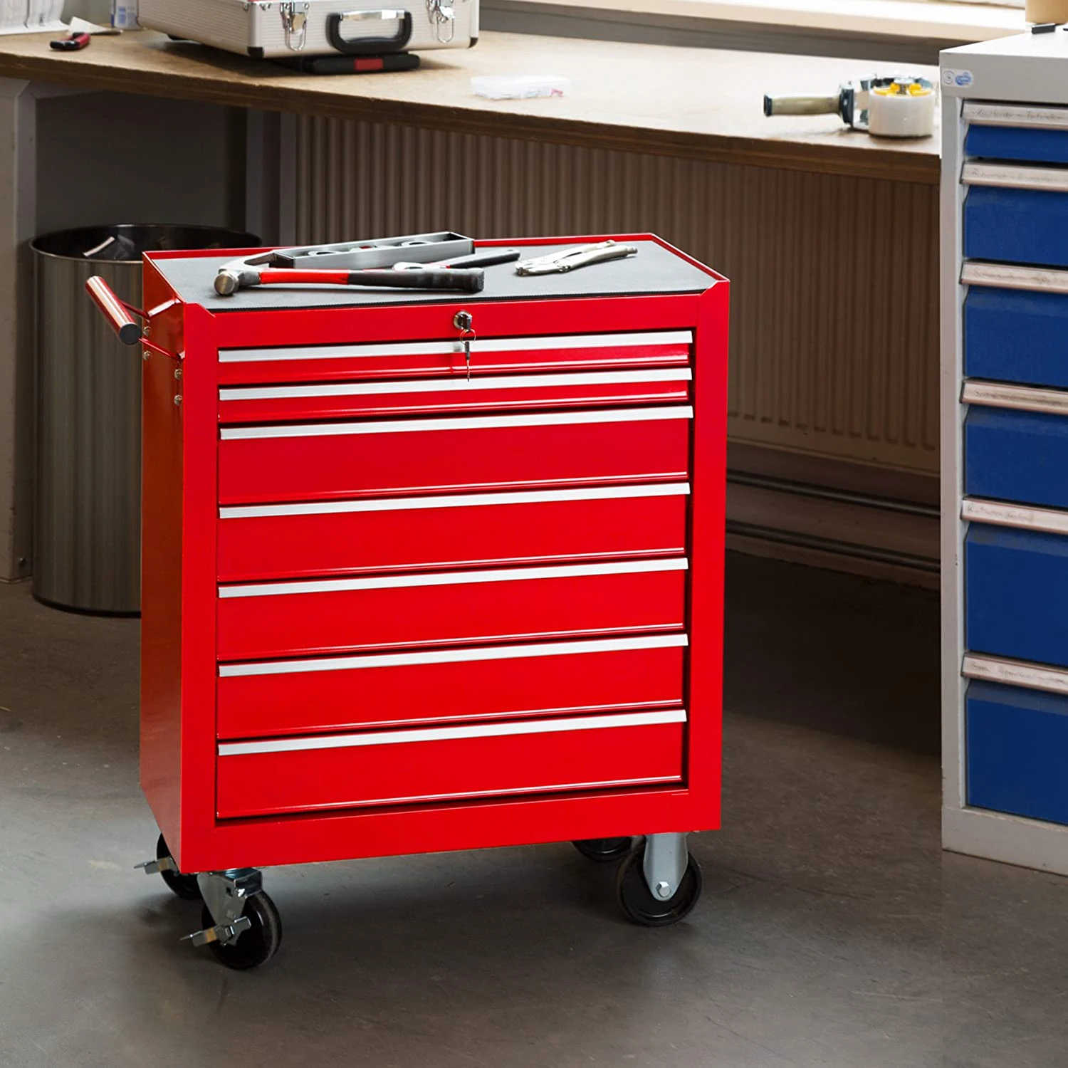 7  Drawers Tool Trolley Metal Household Workshop Roller Garage Storage Tool Cabinet with Handle and Wheels details