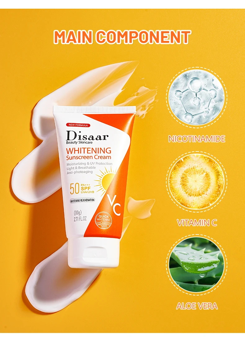 واقي الشمس Disaar Spf 50 Whitening Light & Breathable Sunblock Vitamin C Aloe Vera UV Protection Face Sunscreen