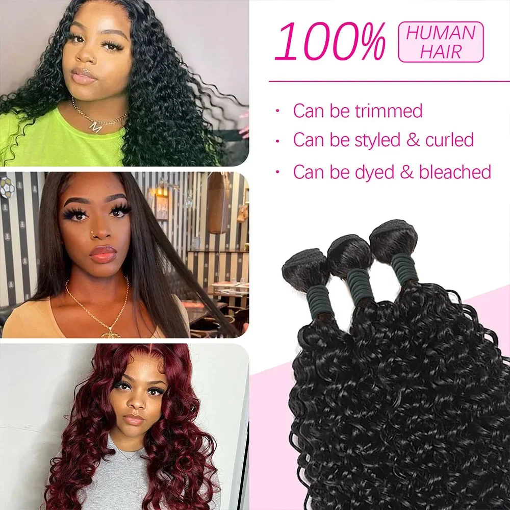 Peruvian Deep Wave Bundles 100% Human Hair 32 Inch Curly Weave Soft Raw Extensions_voghion.com