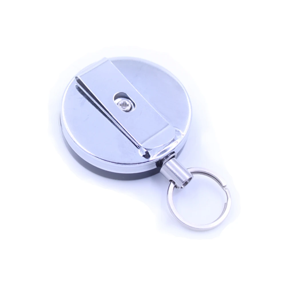 Retrattile Portachiavi Key Card Badge Holder acciaio Rinculo Anello Pull clip da cintura NUOVO 