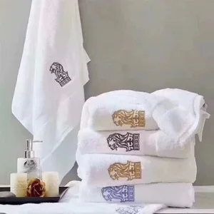 Custom Logo 100% Cotton Premium White Dobby Border Towels Luxury Absorbent Bath Face Hand Towels for 5 Star Hotel Bathroom Linen
