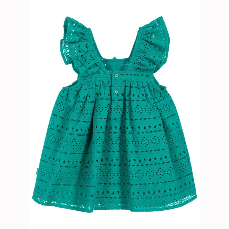 High Quality Green Floral Embroidery Pattern Dress for Girls Summer Autumn for Kids Aged 6 8 Years ODM Supply Cotton Fabric