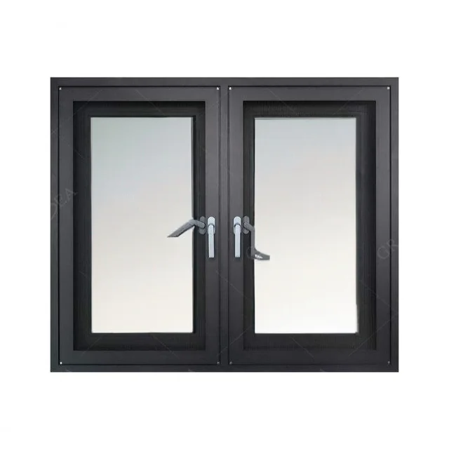 Simple design double glass casement steel thermal break aluminum casement window with screens