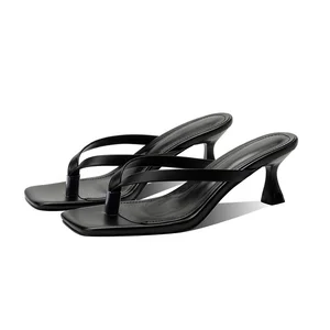 Women's Square Toe Kitten Heel Flip Flop Sandals Ladies Square Open Toe with  Low Heel ODM OEM Woman Shoes