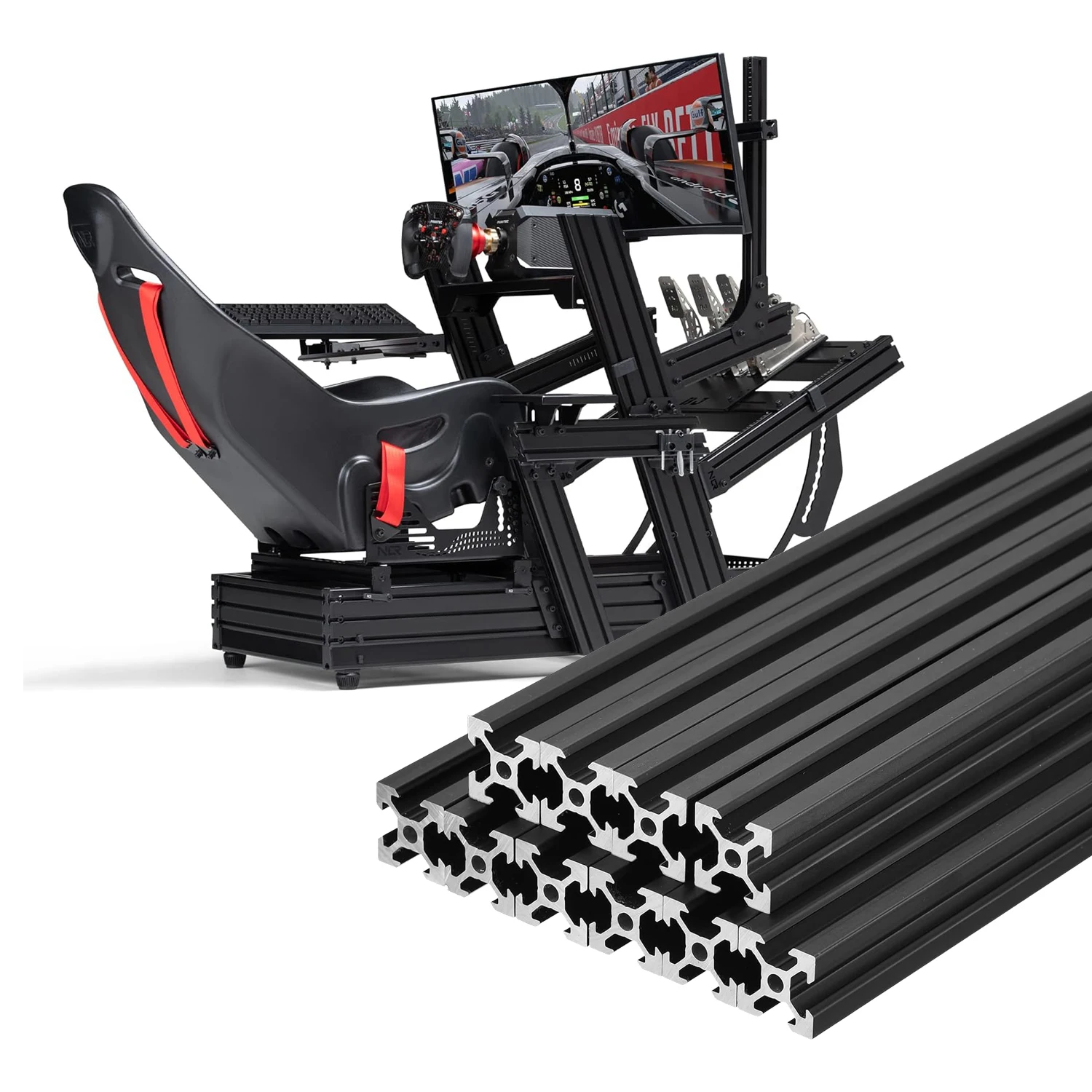 Aluminum Extrusion Profile Black 4040 T-Slot Anodized Linear Bar Rail Framing CNC Routers  Simulator Cockpit Edition