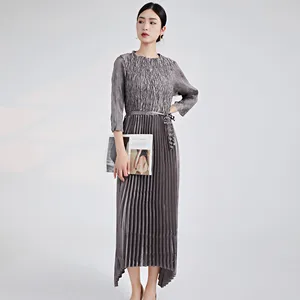 2025 Newest Design Pleated Dress European and American Fashion Dress Pleated Casual Style Belt Women Elegant Evening Dress