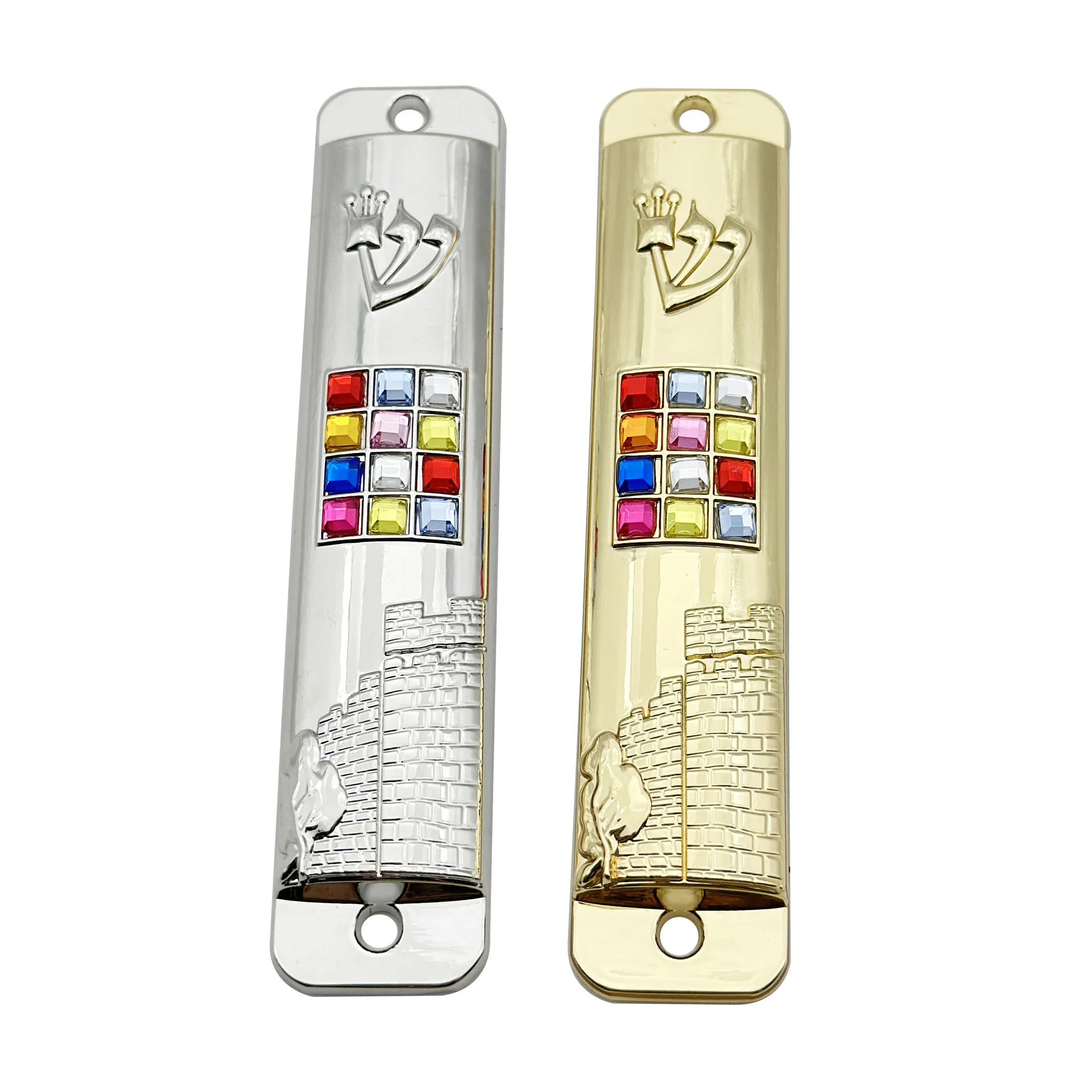 2 Ensembles Mezuzah Avec Rouleau - Étuis En Alliage De Zinc Doré/bleu/rouge, Décoration Traditionnelle Juive Pour Porte