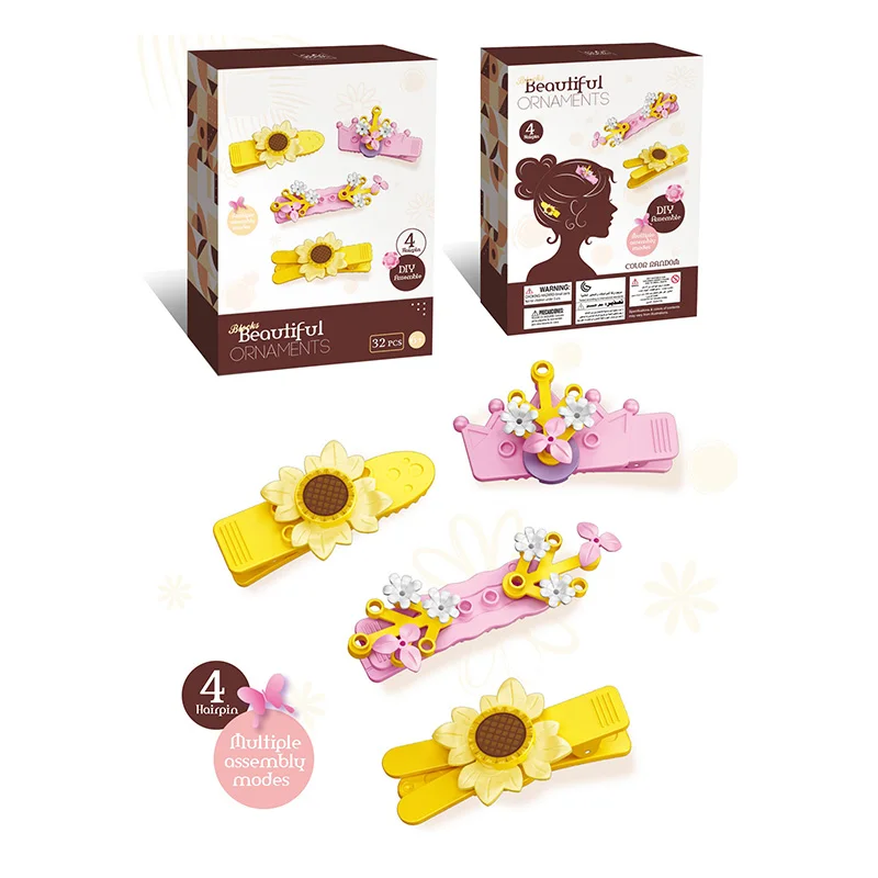 New Creative Ornaments Bricks Toys DIY Small Particles Building Blocks Girls Hairpin Jewelry Gift Angel Dessert Flowers ABS