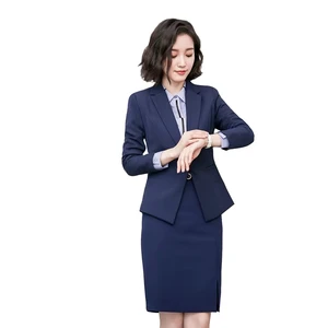 Elegant Women's Solid Color Casual Skirt Suit Set 100% Polyester Anti-Static Breathable Notched Collar Full Sleeves Knee Length
