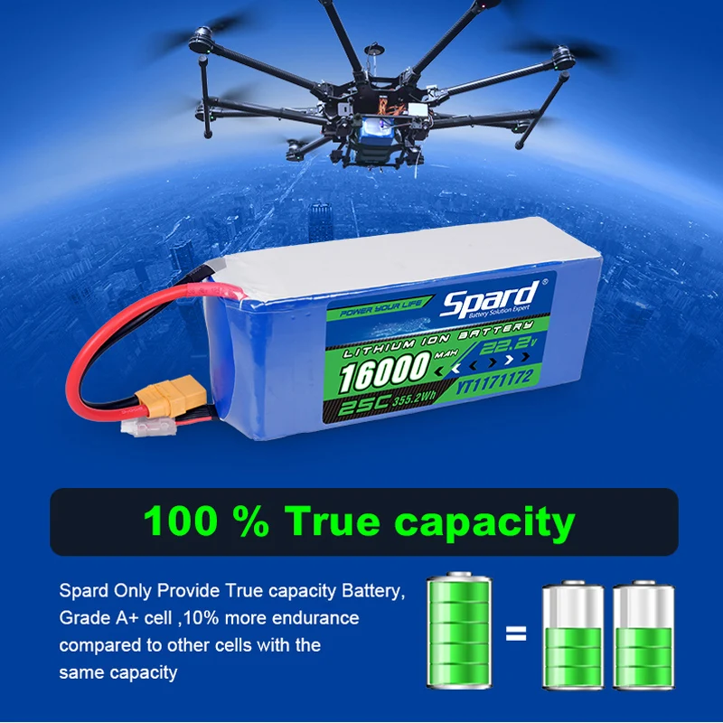 SPARD Factory Custom Drone Battery 22.2v 16000mah 25C 6s Lipo Battery Cells With AC150 Lipo Battery and Extended Flight Times