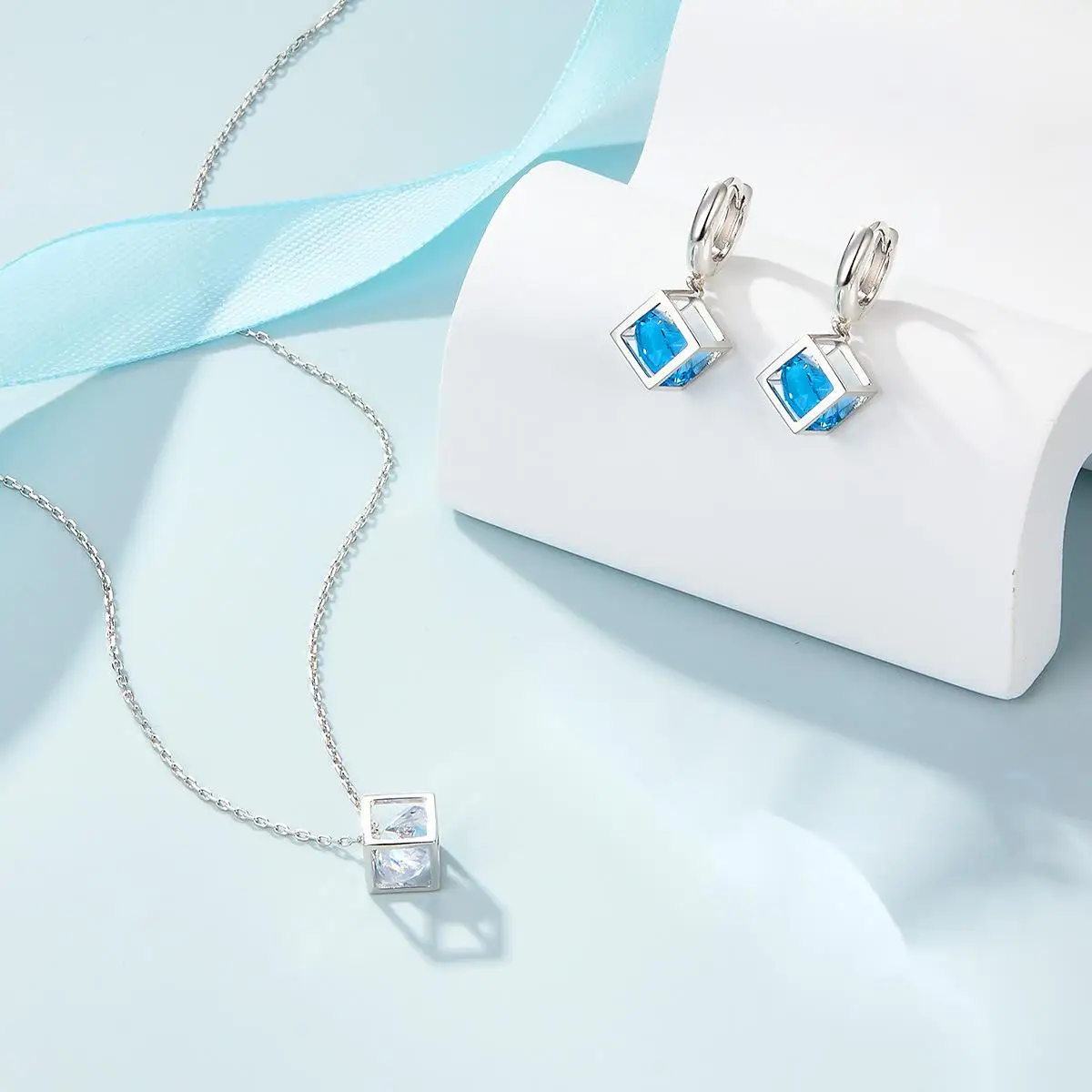 S925 Silver Fine Jewelry Jewelry Sets Women S925 Sterling Silver Blue Zircon Jewelry Set