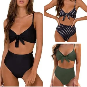 Women's Sensual Halter-Neck Backless Solid-Color Bikini Fashion Swimwear Sexy Beachwear Two-Piece Bikini Set for Summer