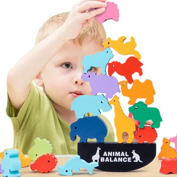 New Wooden Stacking Dinosaur Toys Dinosaur Baby Stacking Toys Balance Wooden Blocks Montessori Educational Game for Kids
