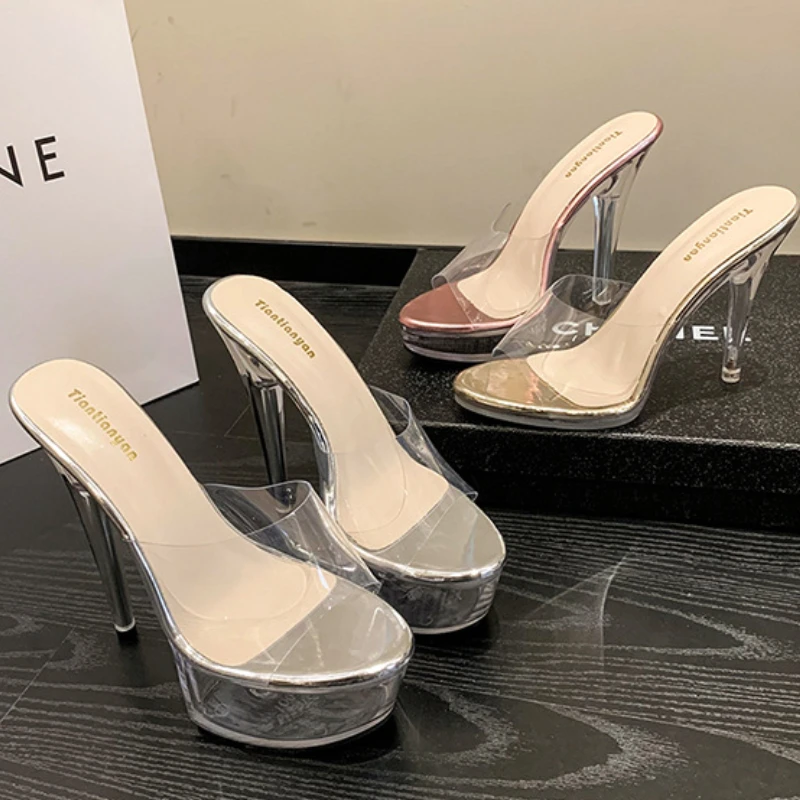 Transparent Slipper Heels Trendy and Comfortable Shoes - Main Image