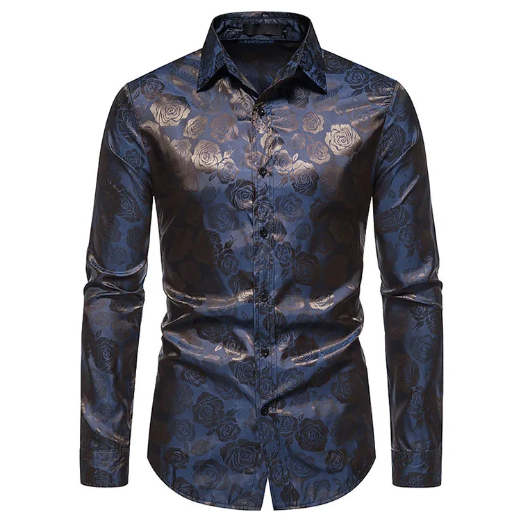 Autumn Black Rose Print Mens Shirts Luxury Style