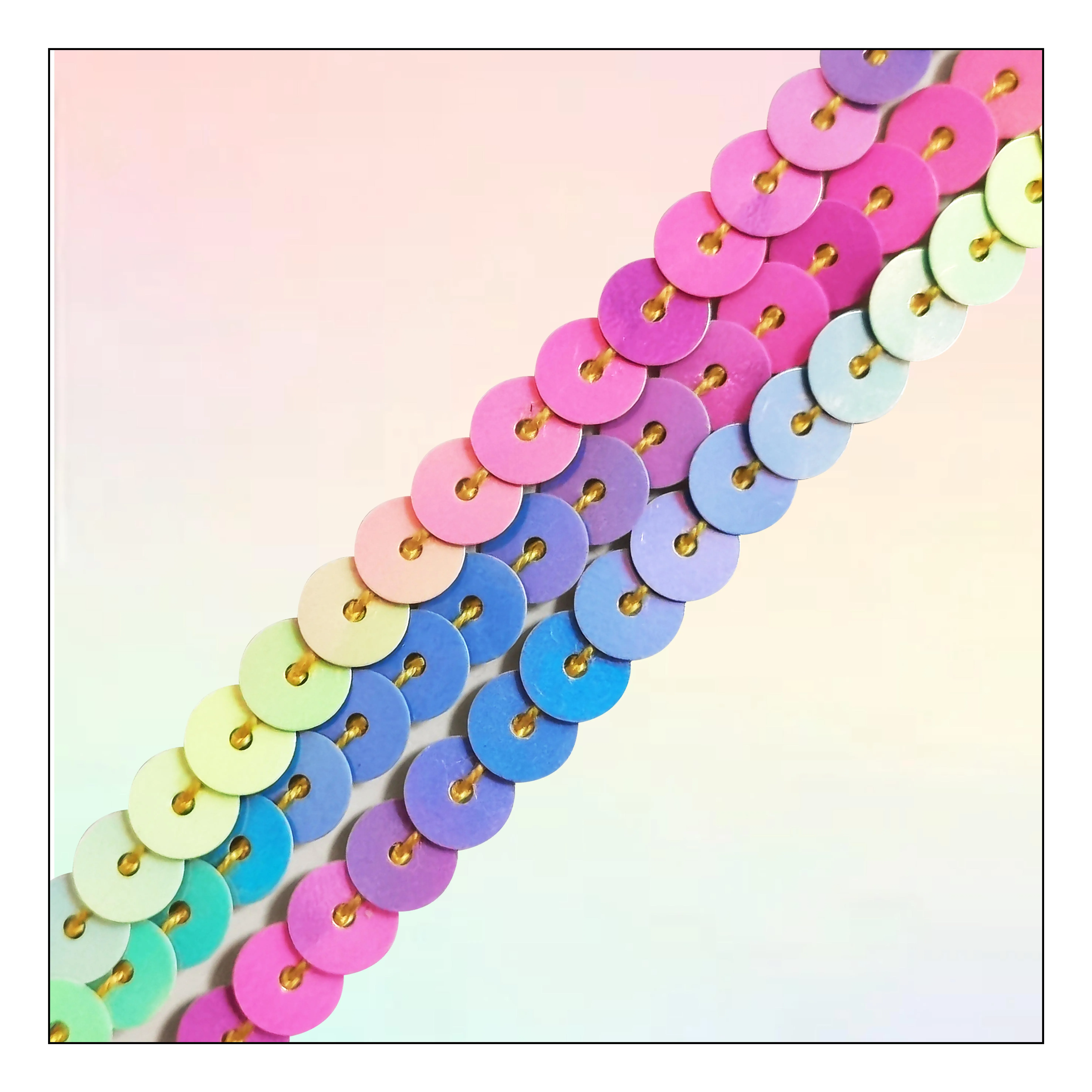 6mm Flat Iridescent Sequins Round String Line Shiny PET Spangle Sequins Tape for Stage Garment