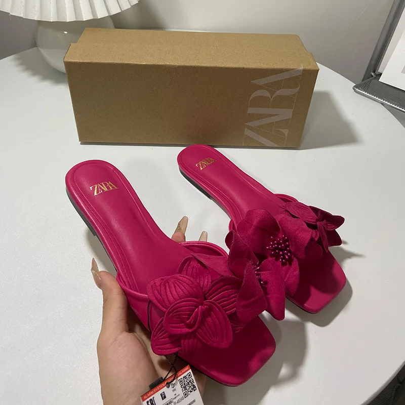 Summer 2024 New Design Flat square Head Back Empty Open Toe Half Slipper Sandals Women Fashion Beach Shoes Women
