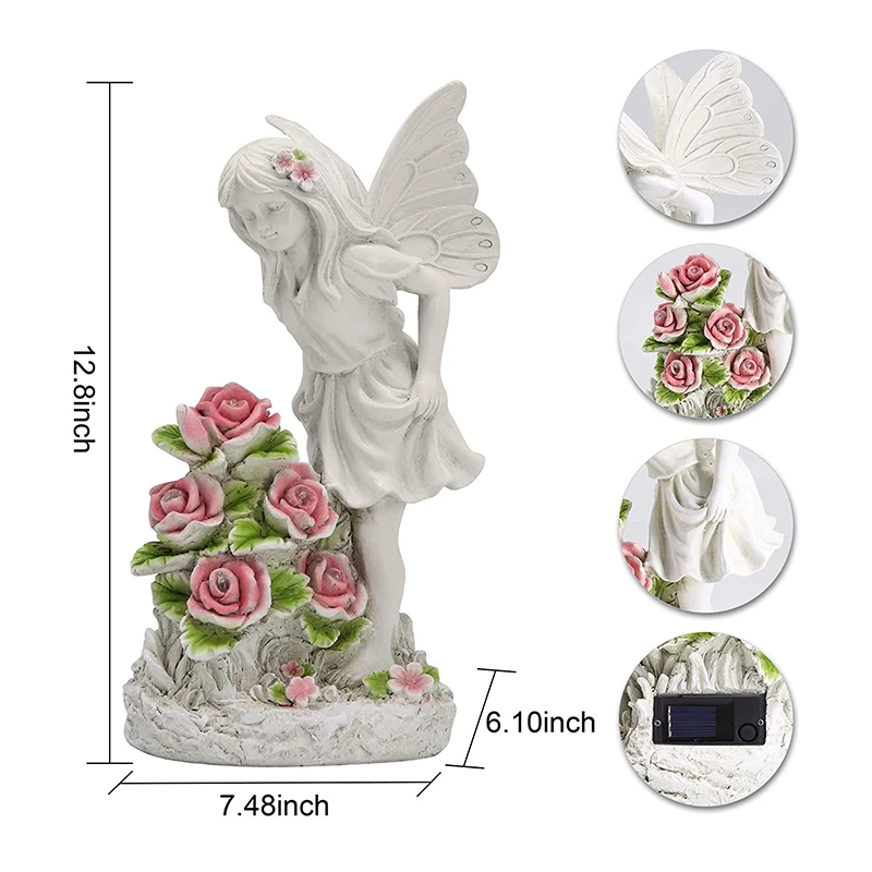 Garden Resin Fairy Statue With Solar Flower Fairy Figurines Statue Fairy Outdoor