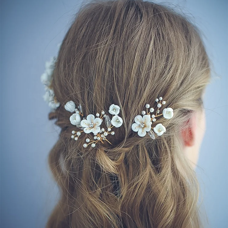 3pcs Pince à Cheveux Bijoux Épingle Perles Floral Décoration Chignon 