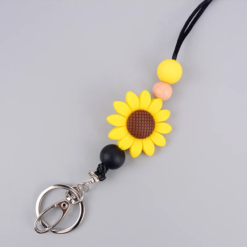 Key ID Badge Lanyards Silicone Beads Neck Strap Women Men Keychain Holder  Gifts