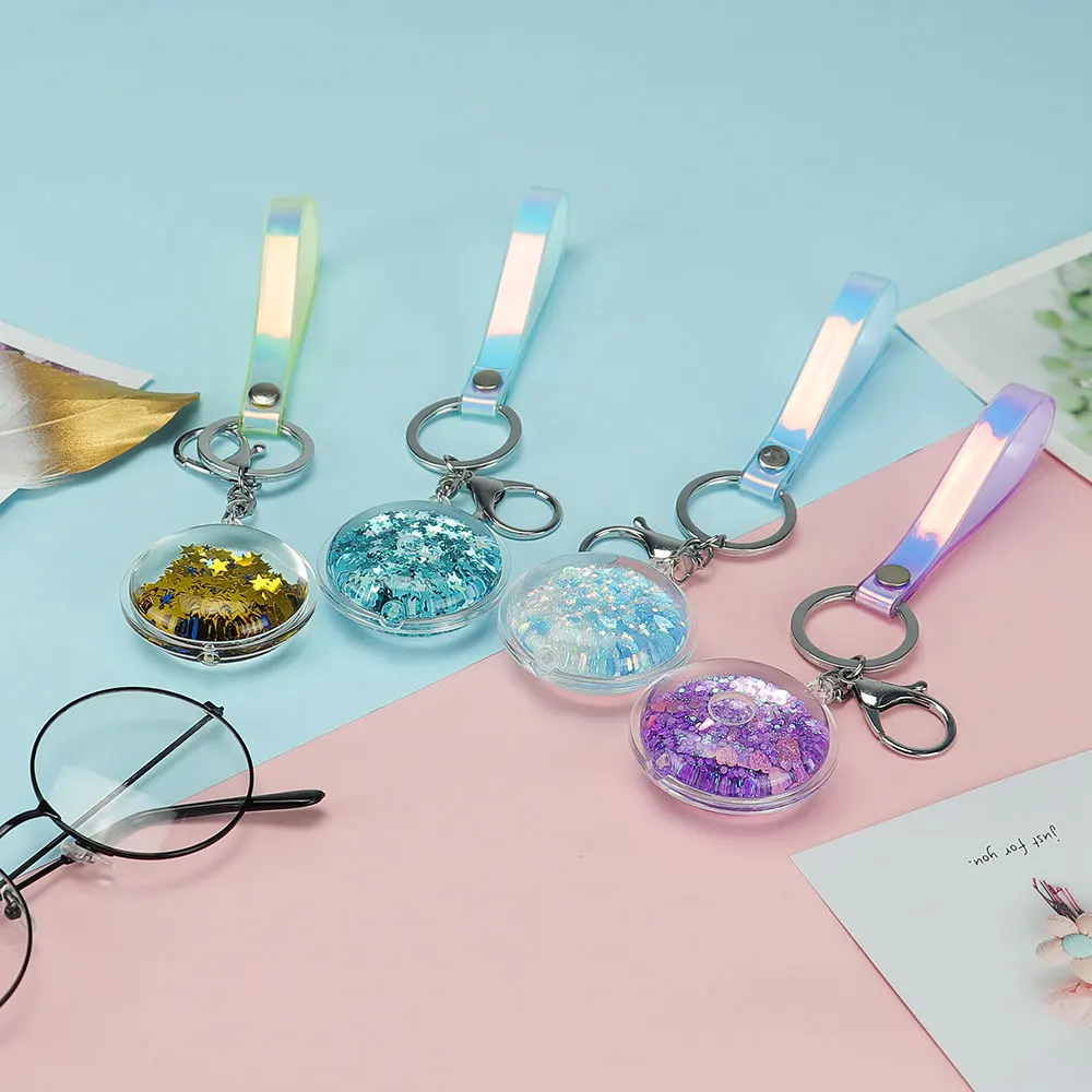 Water Oil Filled Liquid Key Ring with Acrylic Sequins