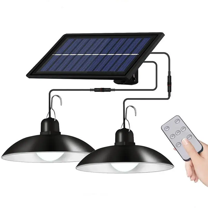 20w Double Head Retro Lamp Remote Control Hanging Solar Pendant Shed Lights Outdoor Warehouse Solar LED Flood Camping Lights