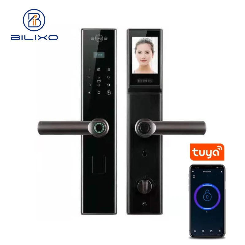 Bilixo Wifi Tuya App Fingerprint Password House Card Digital Dool Locks Screen High Security Smart Home Door Lock with Camera