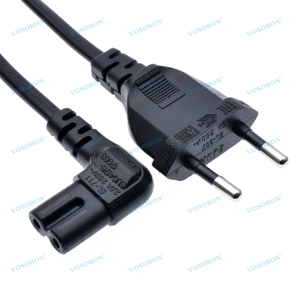 VDE Approved European EU 2 Core Power Cable IEC C7 Female Right Angle Electric Wire Extension Cord