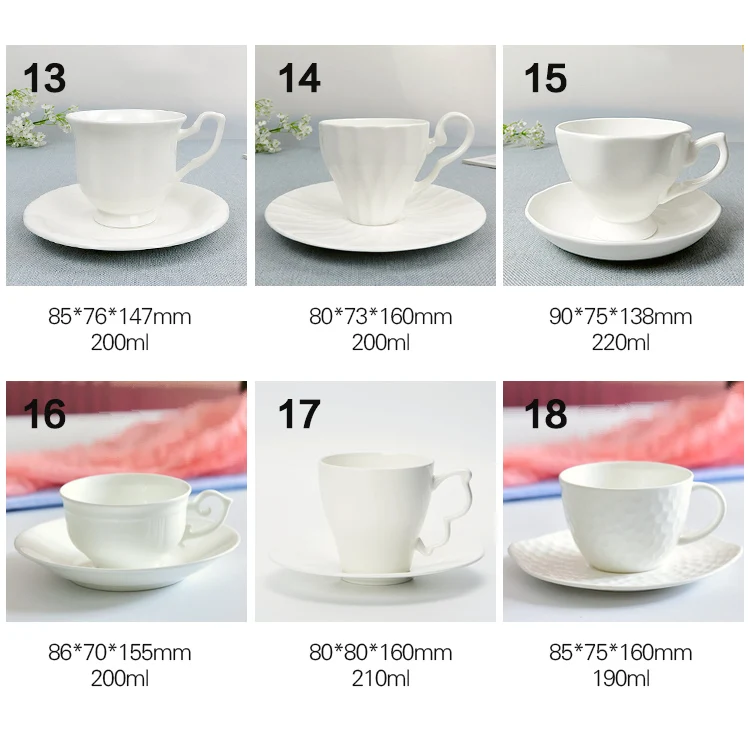 Wholesale Sublimation Custom Decal Printing Cups Simple White Blank Ceramic Bone China Coffee Tea Cup and Saucer Set