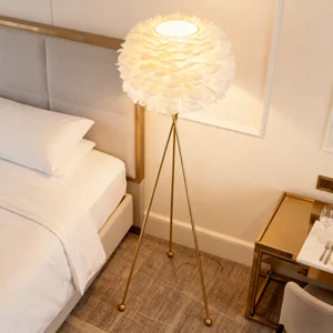 JACKSUN Wrought Iron LED Floor Lamp Luxury Decorative Atmosphere Feather Floor Lamp Bedroom Bedside
