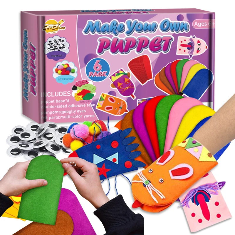 2025 Custom 6Pcs Hand Puppet Making Kit Art DIY Craft Felt Sock Puppet Toys Storytelling Role Play Toy