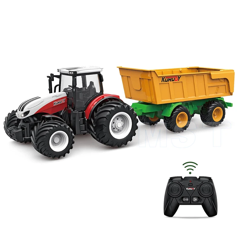 2.4Ghz 1/24 Scale Electronic Tractor Farm Vehicle Toy RC Tractor Remote Control Farm Truck with Trailer
