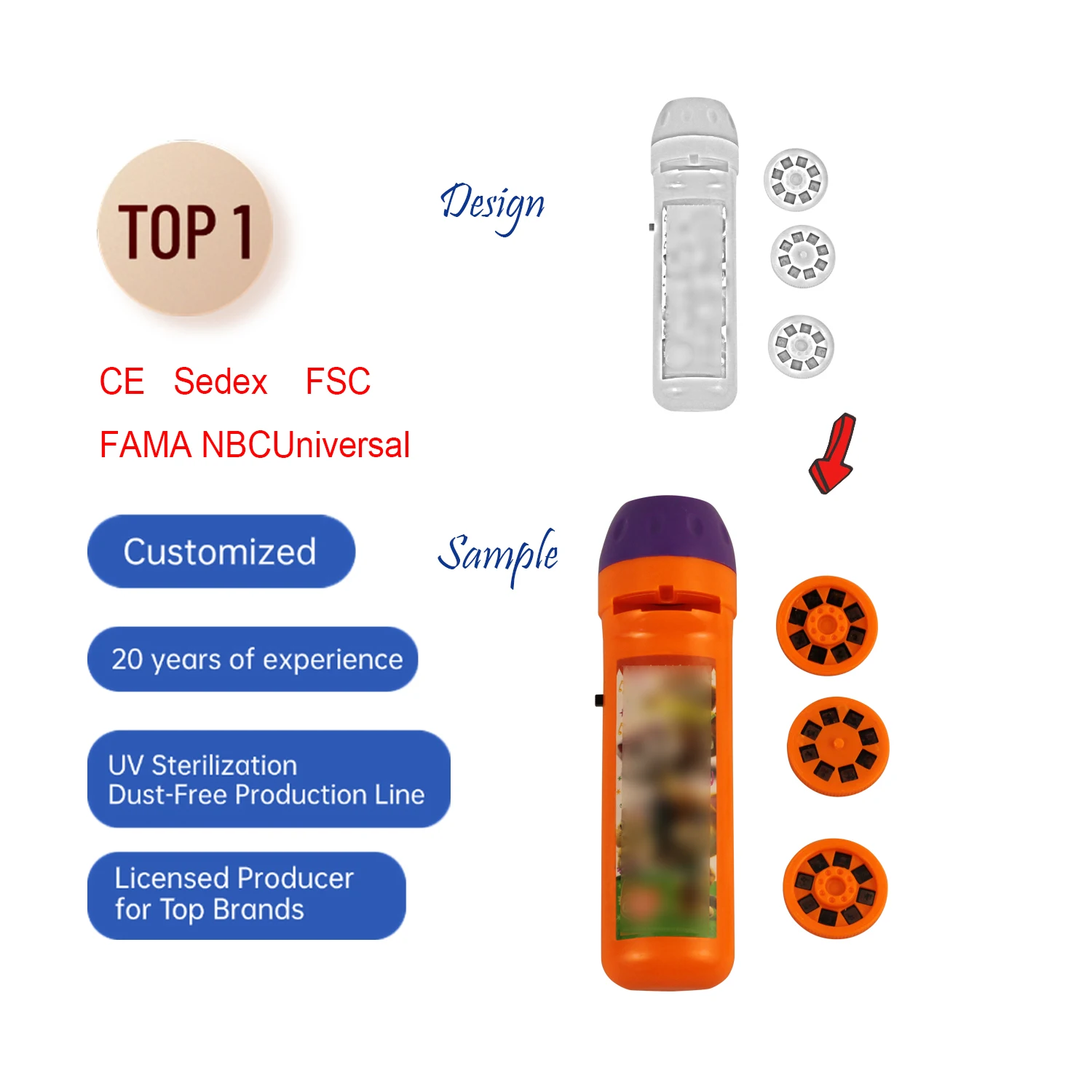 Sliding Flashlight Torch Projector Flash Toy Kids Light up Promotional Toys With Custom Logo Plastic Lighting Children's Gifts