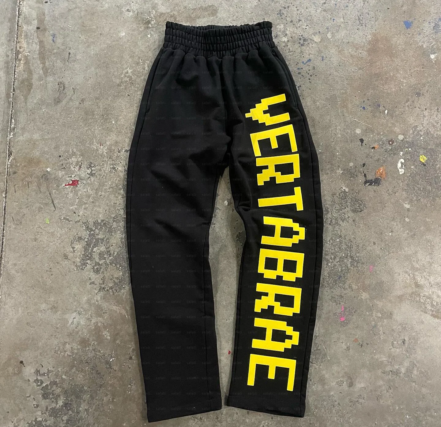 Custom Stacked Sweat Pant Track Jogger Cotton French Terry Fleece Sun Faded 3D Puff Print Acid Wash Bootcut Flare Sweatpants Men gallery 2