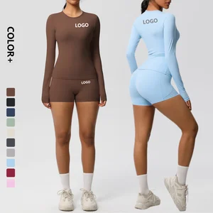 Women Workout Set Naked Feeling Sportswear Gym Clothing High Waist Leggings Sports Suits