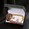 m02brownJuego de 5 piezas-reloj-cuentas de oración-bolígrafo-manchetines-regalo de madera