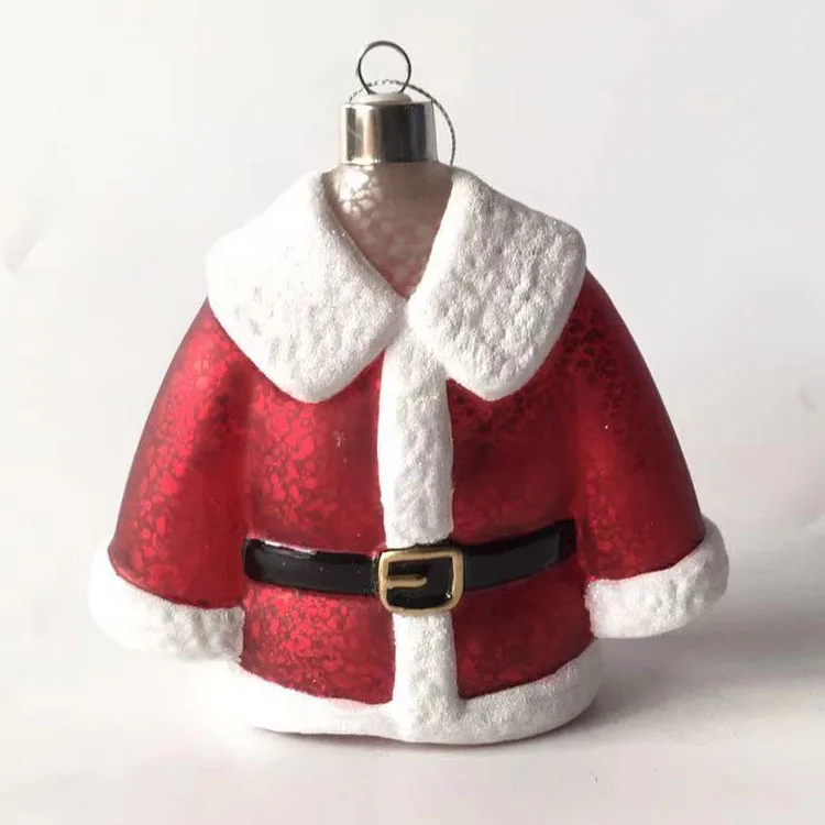 Led light up red hanging Christmas blown mercury glass life clothes jacket Santa Claus coat ornaments factory