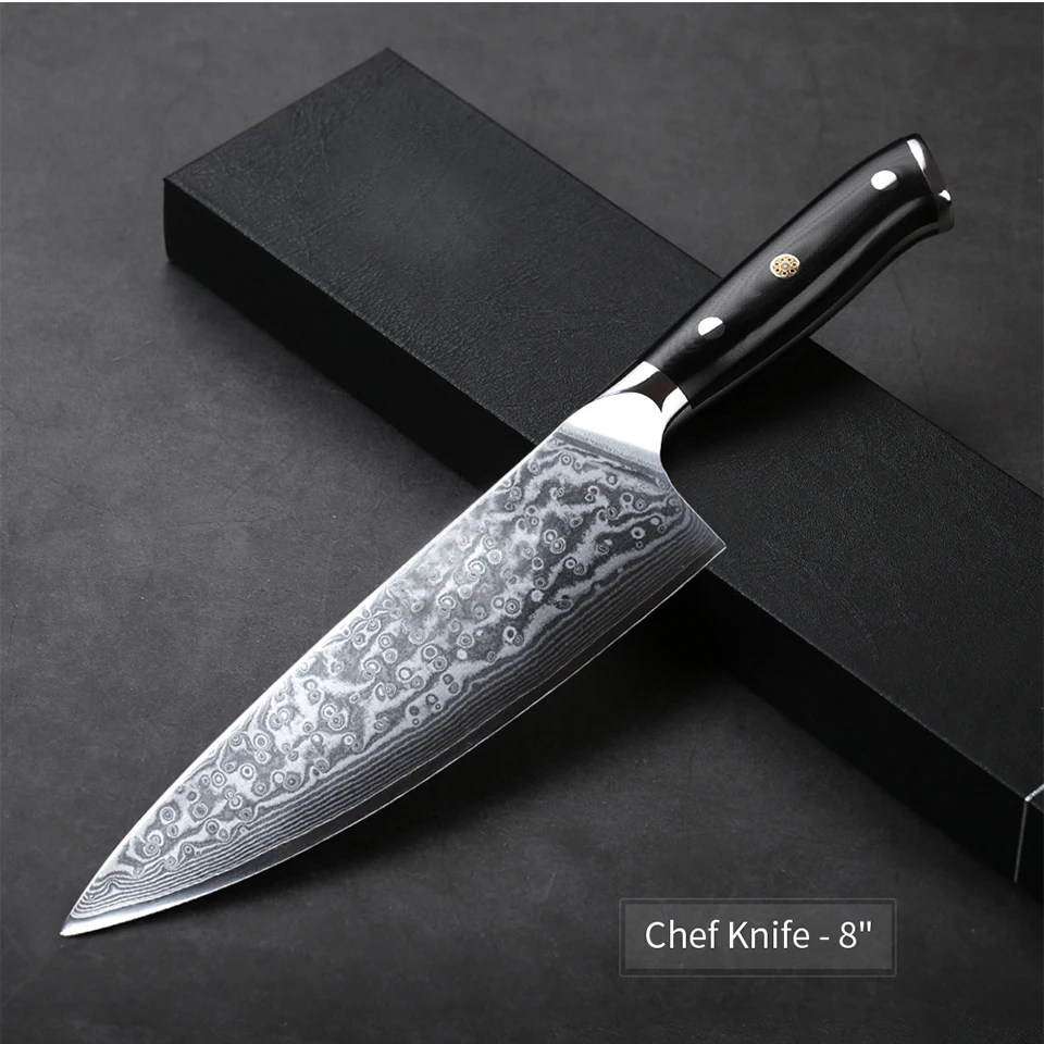 Набор кухонных ножей 8 дюймов из дамасской стали с ручкой G10