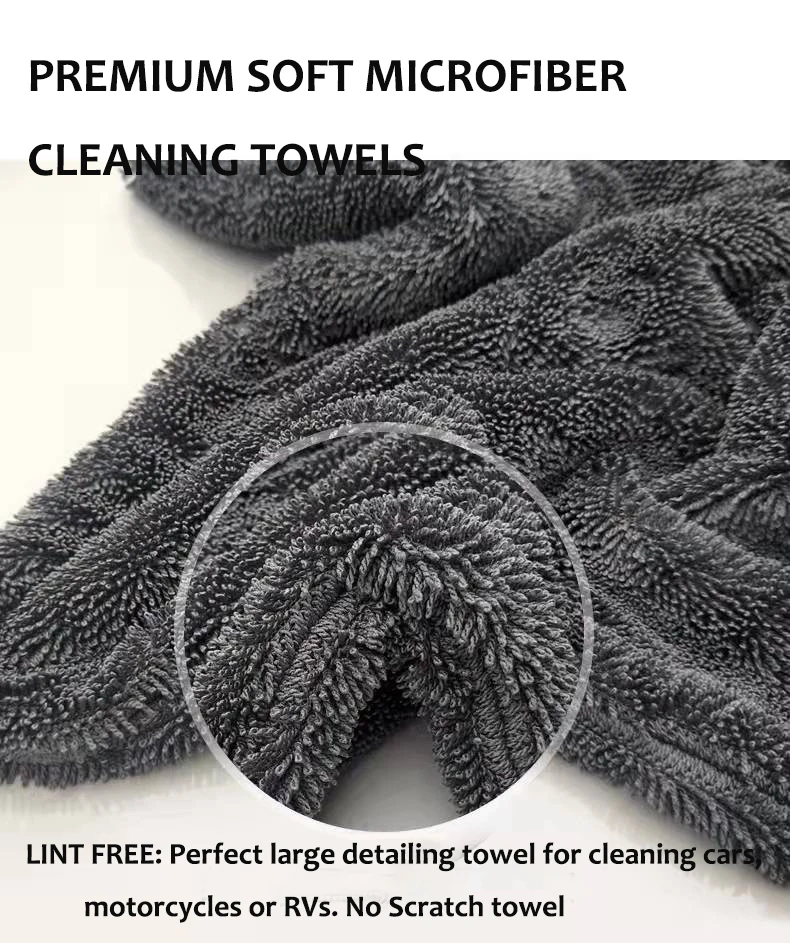 Edgeless Microfiber Twisted Car Wash Towels Double Drying Microfibre ...