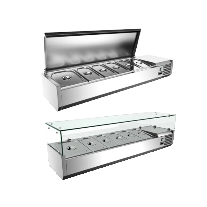 Commercial Pizza Prep Table Refrigerator Refrigerated Counter Top Fruit Salad Bar Refrigerator Display Fridge Showcase