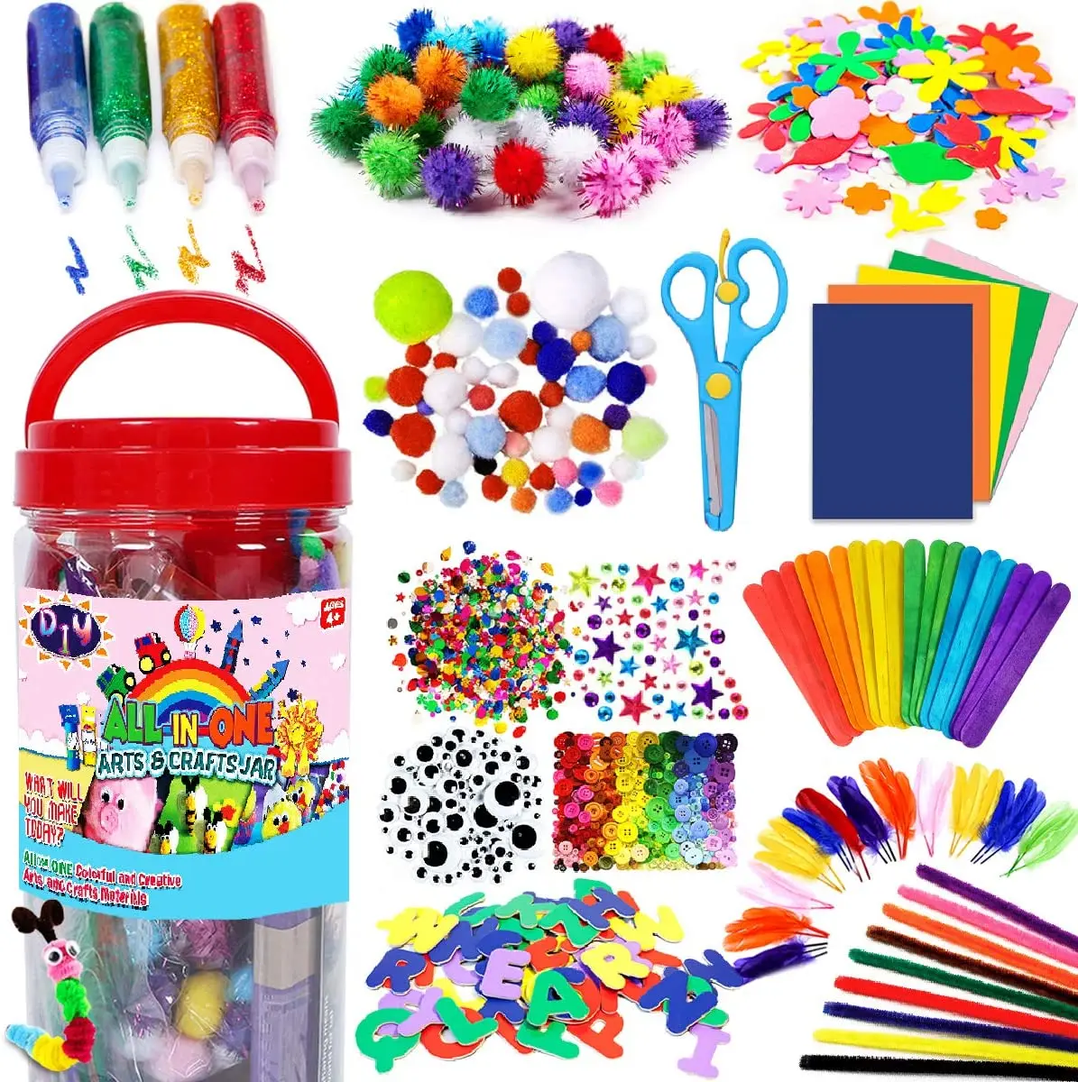 Kids Art Kit and Craft Supplies, 1000+ Pieces Foam, Pompoms