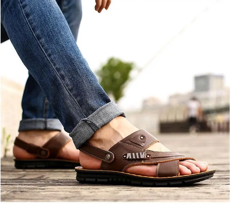 2023 Summer New Men's Sandals Fashion Genuine Leather Beach Shoes Casual Sandals