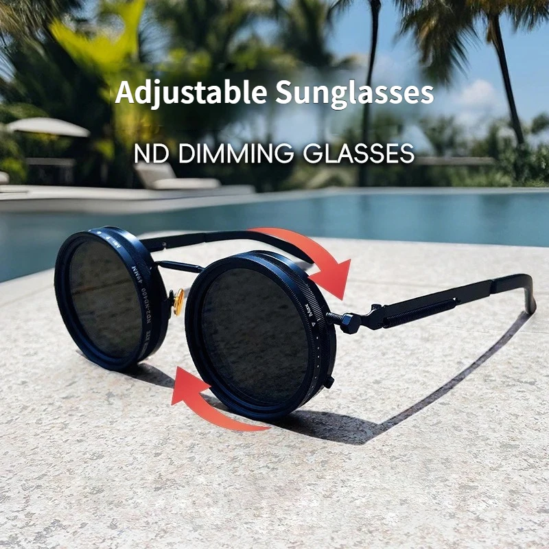 Hot High Quality Round Polarized Brightness Adjustable Sunglasses Aperture ND Filter Tint Adjustment Sunglasses with Camera Lens