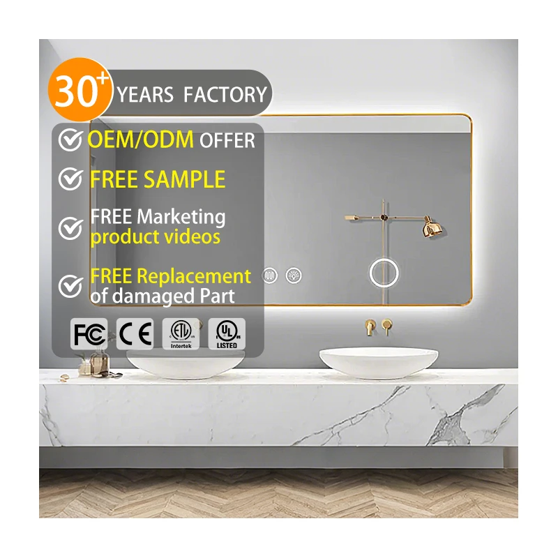 Metal Frame Rectangular Backlit Led Mounted Fogless Intelligent with Magnifier Bathroom Mirror