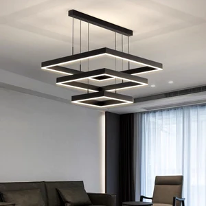 Black Pendant Light Square LED Modern Chandelier Contemporary Geometric Hanging Light for Dining Room Kitchen Island Restaurant