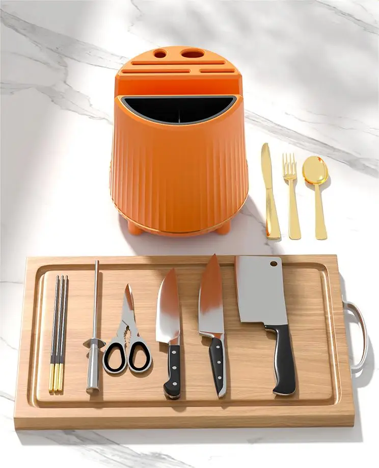 Оптовая продажа Лидер продаж удобный многофункциональный инструмент для хранения кухонных принадлежностей вращающийся пластиковый держатель ножей кухонный