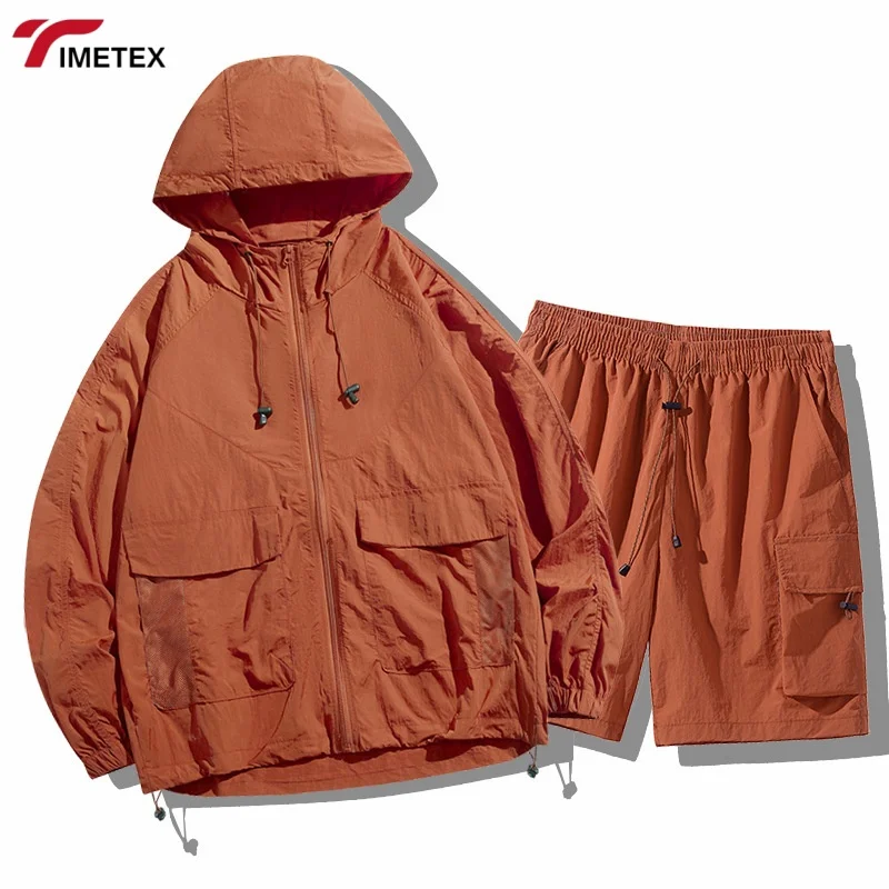 TIMETEX Custom Best Quality Nylon Hooded Windbreaker Set for Unisex Sun-Protected Plus Size Tracksuits Comfortable