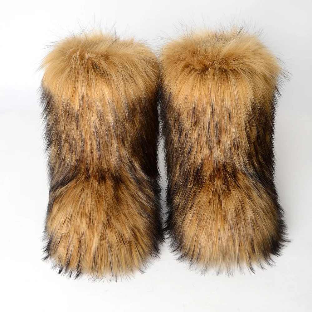 Autumn And Winter Women Fluffy Faux Fox Fur Boots Ladies Plush Warm Snow Boots Multicolored Fashion Winter Short Boots - Image 1