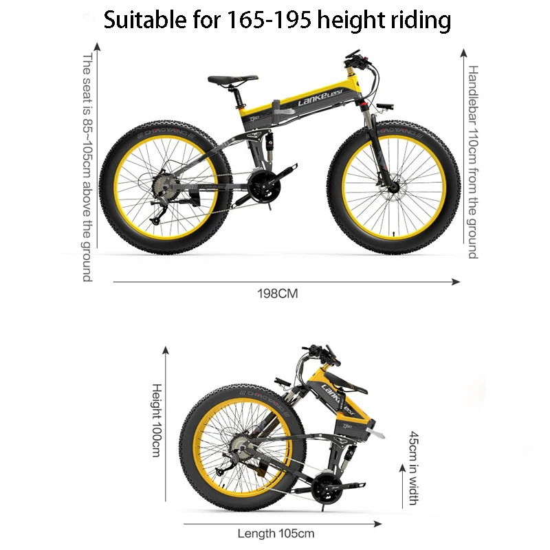 LANKELEISI T750PLUS 26 بوصة دراجة جبلية كهربائية 1000W للطي دراجة
